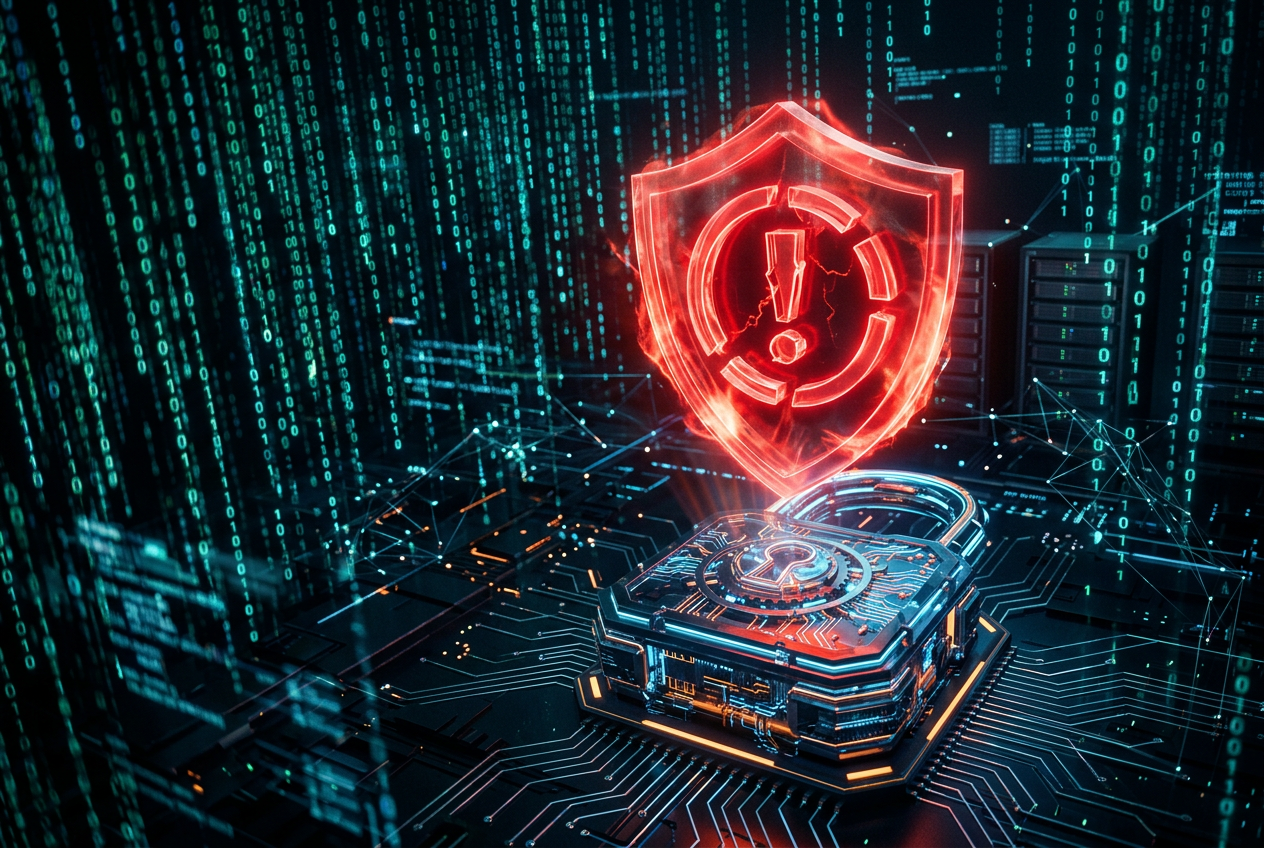 Abstrakcyjna reprezentacja zagrożeń cybernetycznych i bezpieczeństwa danych.