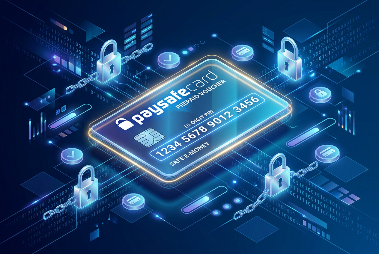 Wizualizacja zabezpieczeń cyfrowych i vouchera Paysafecard w systemie kasyna