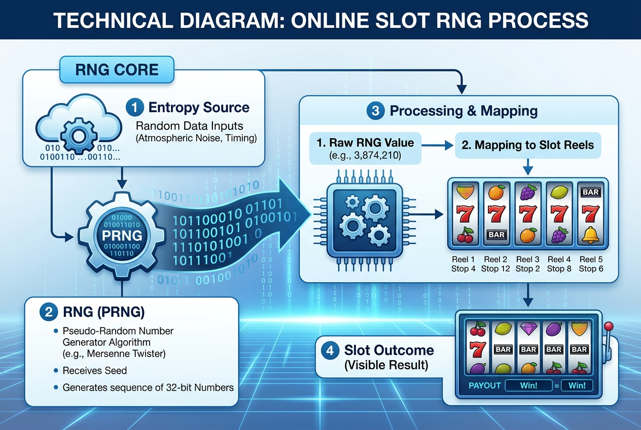 Diagram techniczny algorytmu RNG w slotach online